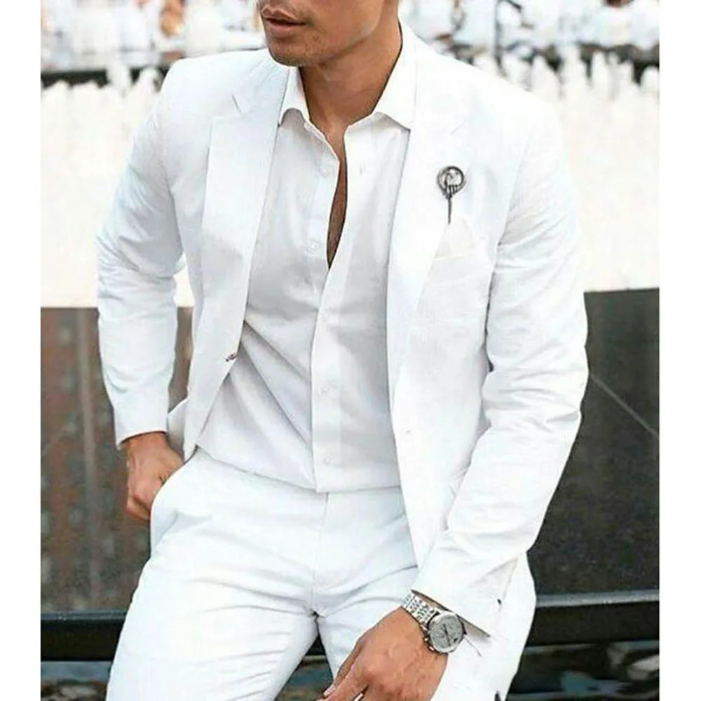 Beautiful white mens two-piece set jacketpants single chest clothing mens formal wedding party slim fit jacket set 250402
