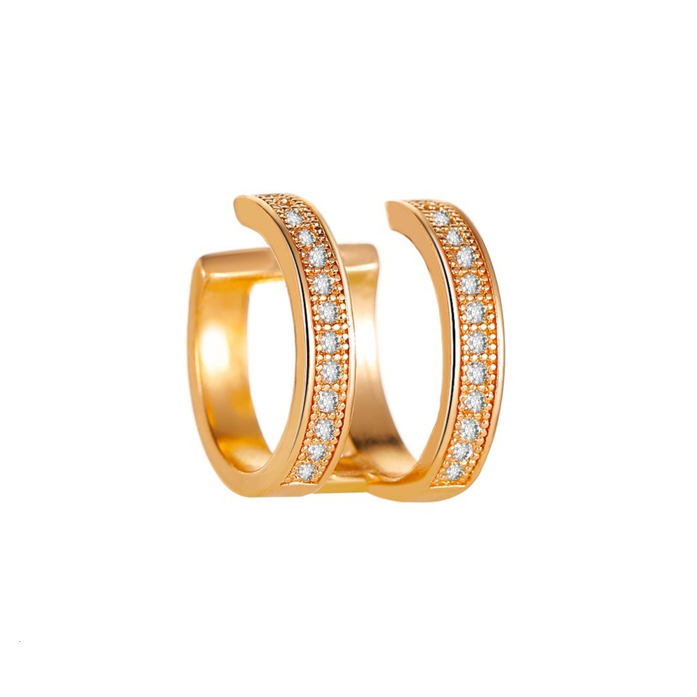 Zircon Cuff Minimalist Style Adjustable Non-Pierced Double Layer Ear Clip Design Earrings Korean Women