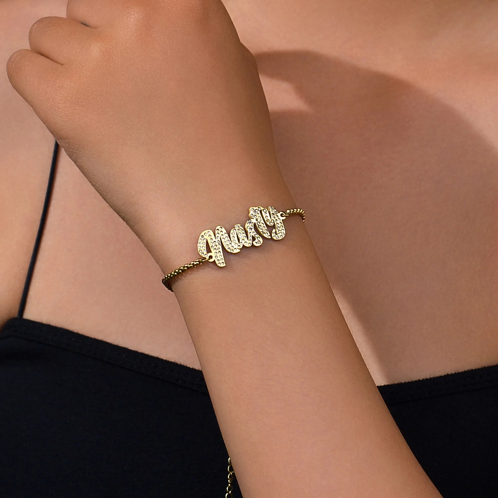 Atoz Personalized Custom Name Bracelet Stainless Steel For Men Women Zircon Heart Letter Link Chain Birthday Jewelry Gift 250327