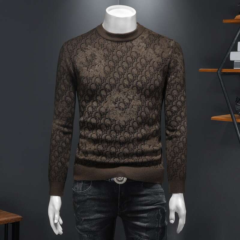 2025 New Winter Round Neck Slim Fit Youth Plus Size Knitted Fashion Men's Pullover Sweater
