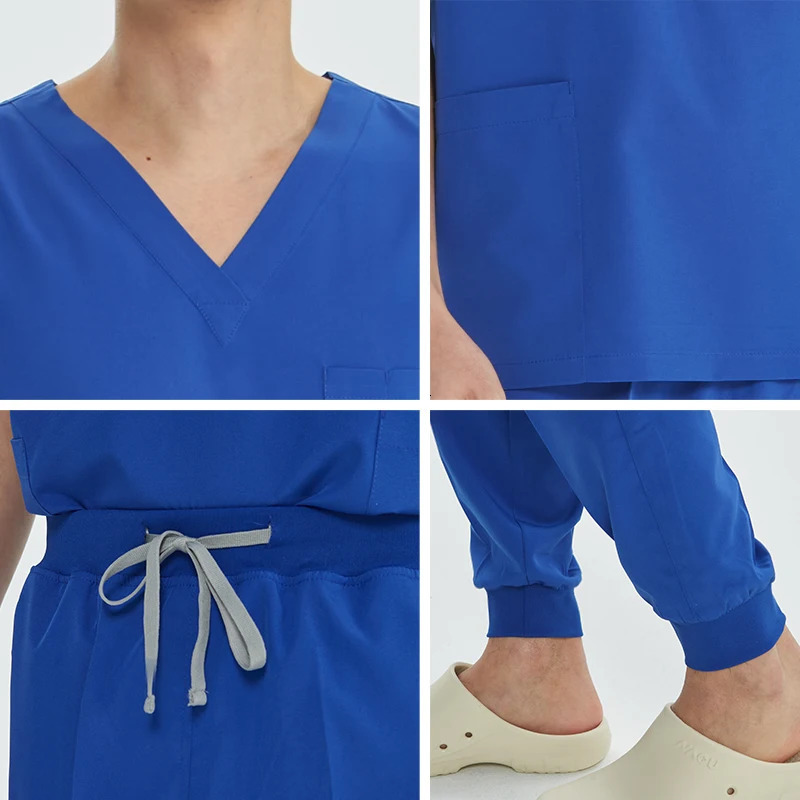 Unisex Uniforms V-neck Top Jogger Pants Scrub Set Stretch Workwear Dentist Vet Nursing Suit Doctor Outfit S21 251104