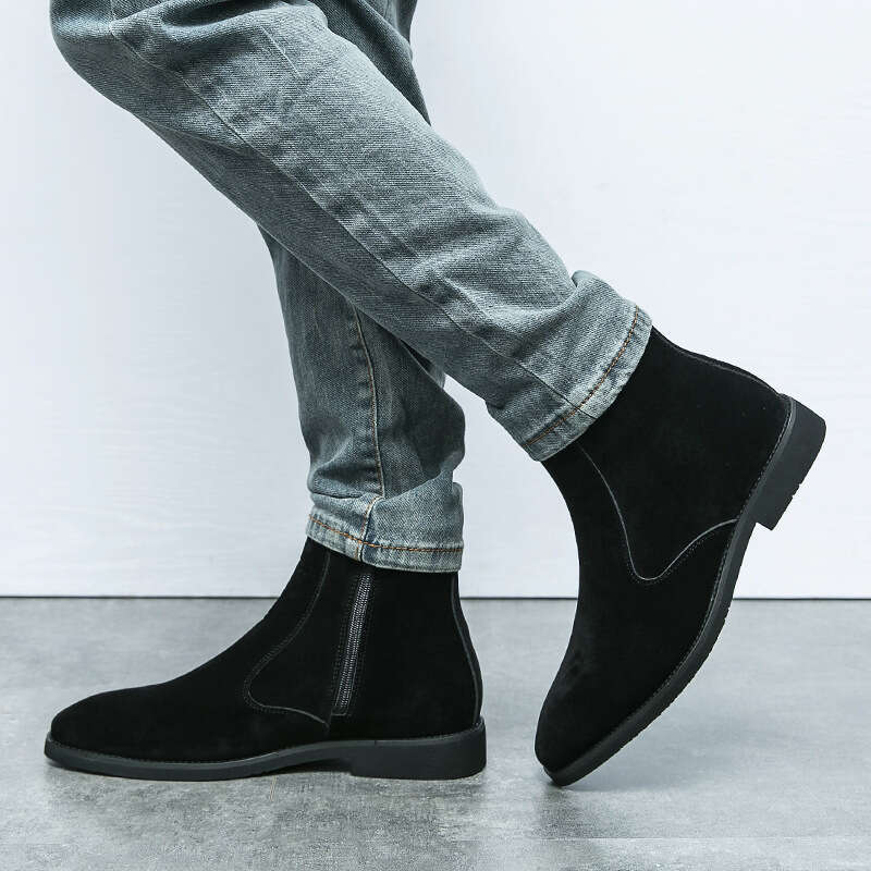 Large size suede Chelsea sizes 38-46, British high top denim for men, zippered leather boots