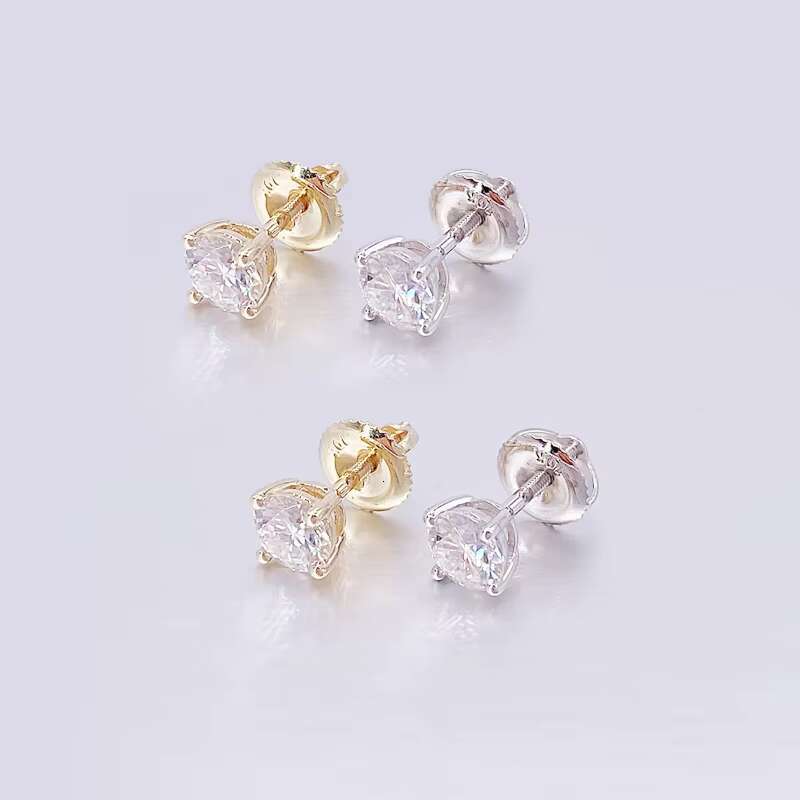 Hip Hop Iced Out Earring Real Gold 1.5CT 3CT Solitaire Diamond Stud Earrings 14k Solid Gold