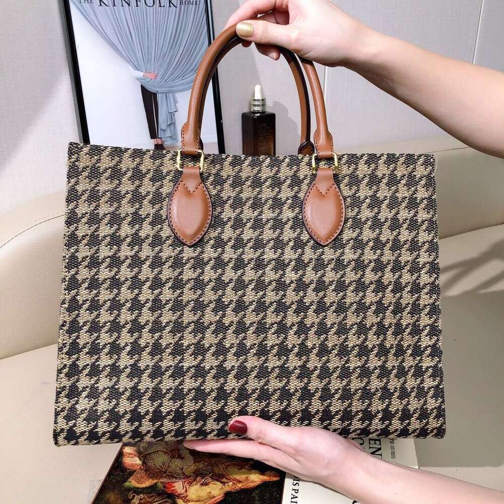 Houndstooth Handbag Business for Women Commuting European and American Retro Large Capacity Tote Trendy Autumn Winter Shopping Bag