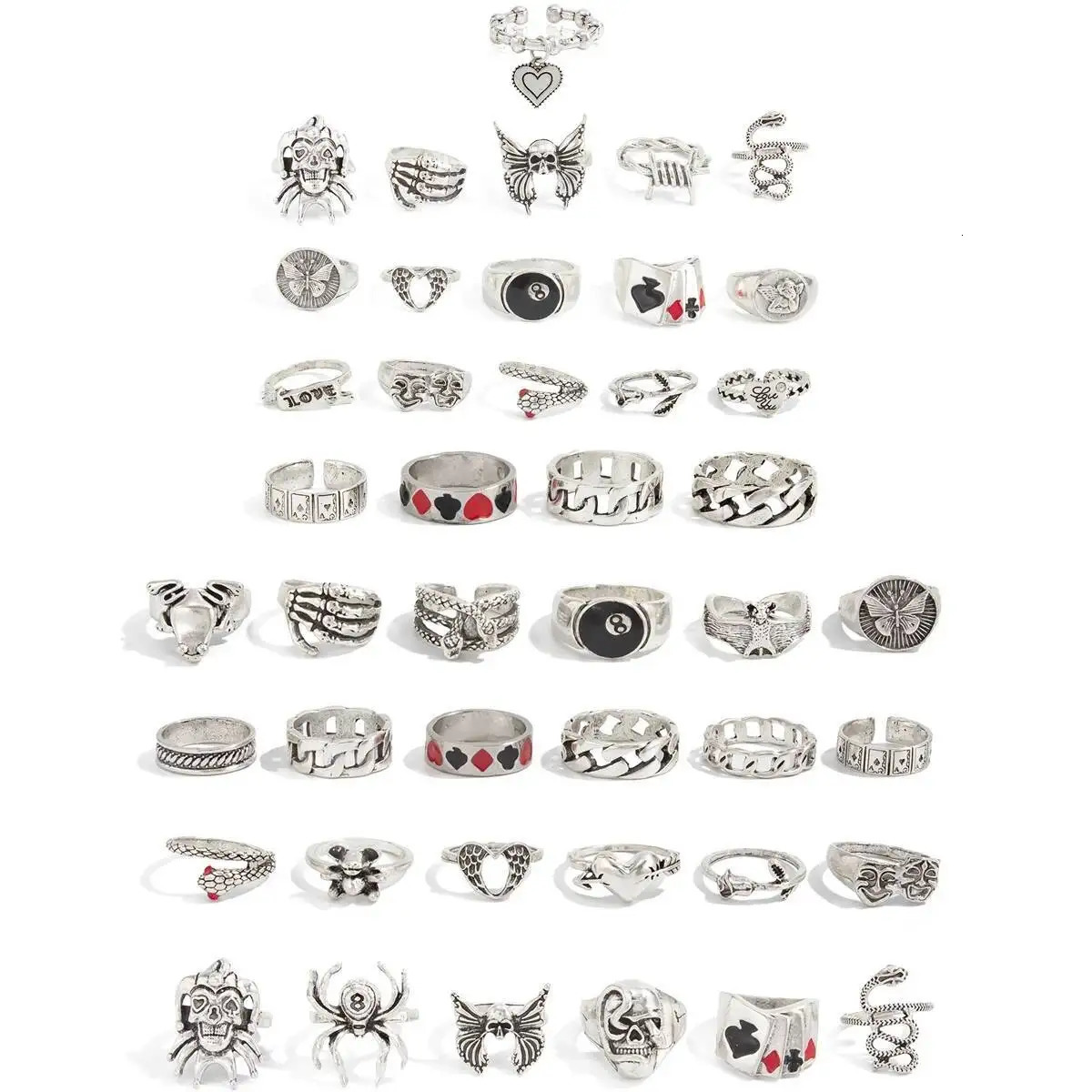 IngeSightZ 2025 Gothic Exaggerated Skull Spider Unisex Ring Set Men Punk Creative Silver Color Halloween Party Ring Jewelry 251031