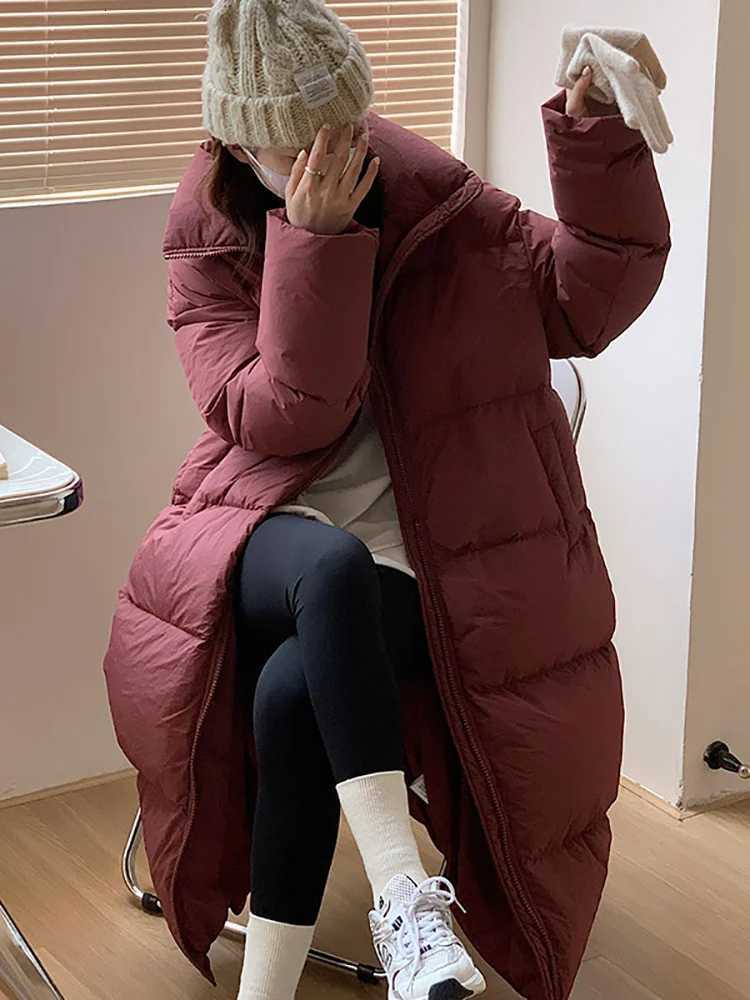 Vielleicht 2023 New Solid Color Stand Collar Womens Puffer Jacket Casual Long Parkas Autumn Winter Loose Coat Clothes OutwearT251105