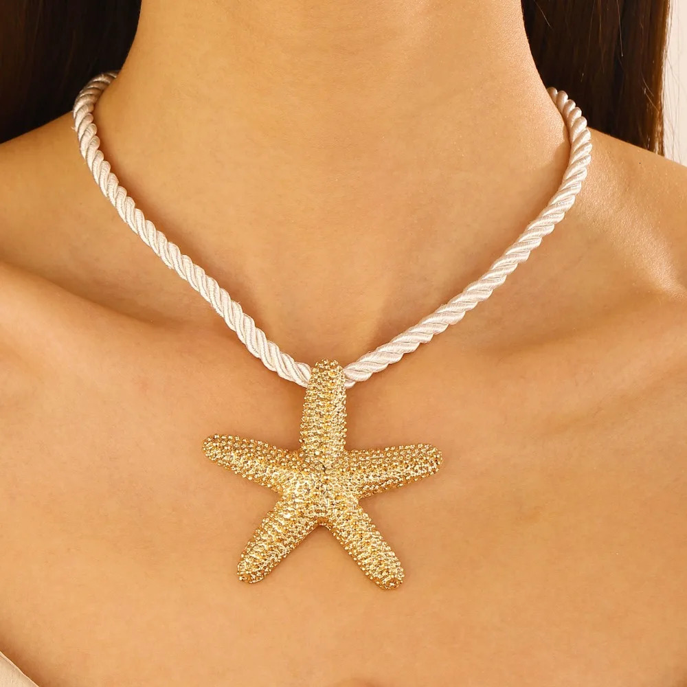 AllSeason Accessory Beach Starfish Pendant Necklace Long Woven Rope Womens Fashion Jewelry for Daily Vacation Wear 251031