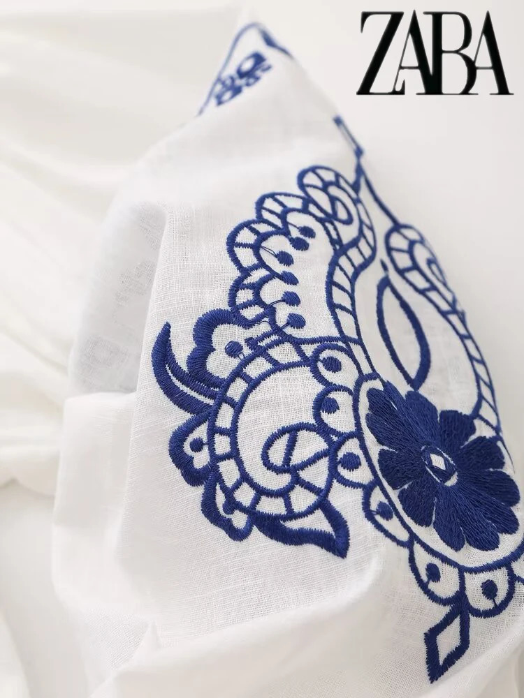 TRAF Womens Ethnic Style Embroidery Literature Long Sleeve Shirt Vintage Temperament V-Neck Womens Fashion Loose Peplum Shirt 250325