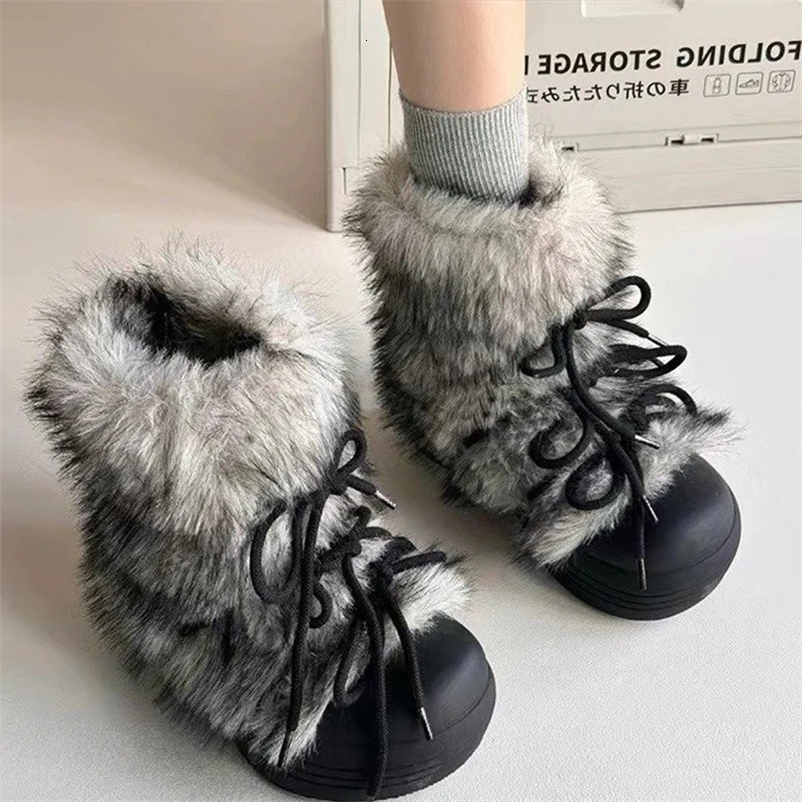 Bow Platform Women Snow Ankle Boots Fur Fashion Short Plush Flats Cotton Shoes Trend Warm Cozy Winter Botas Mujer 251104