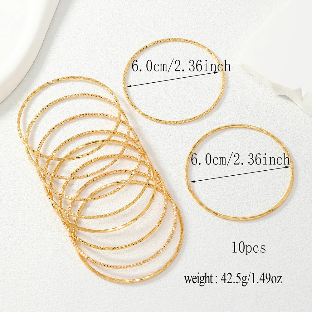 10 Middle Eastern Copper 24K Gold Plated Carved Random Pattern Stacked Elegant Womens Cuff Decorative Bracelets 251031