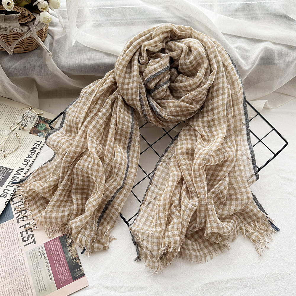 K312 Thin solid color wool scarf autumn and winter warm Japanese retro dirty dyed border scarf Morandi color shawl cross-border