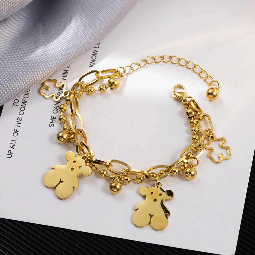New Titanium steel non-fading Bear bracelet Hip-hop 18K gold-plated women Charm BraceletXJ251105