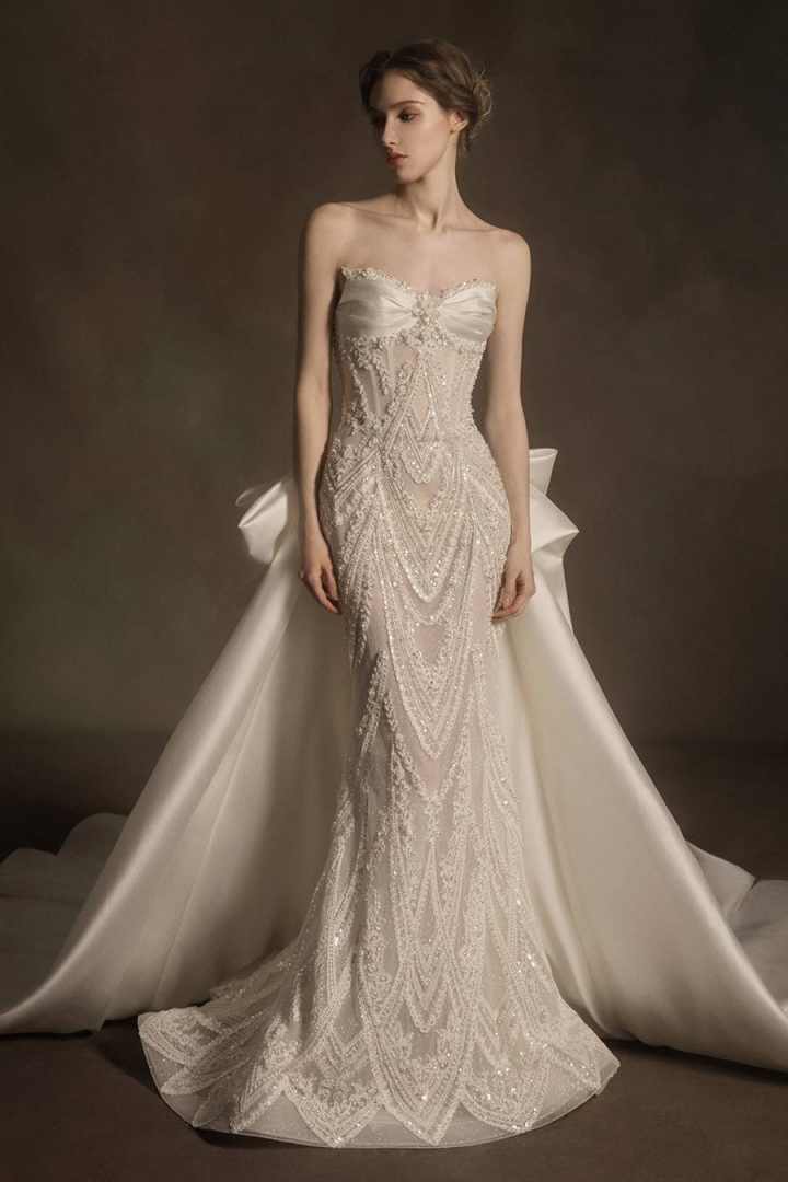 Customized Luxury Pearls Crystal Dubai Mermaid Wedding Dresses 2025 Detachbale Train Beaded Bridal Dresses vestidos