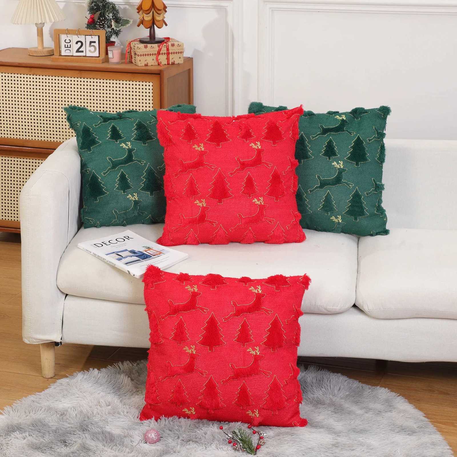 Christmas Plush Decorative Cushion Cover Soft Home Decor Xmas Living Room Sofa Throw Pillow Cover Embroidered Pillowcase 45x45 Y251105