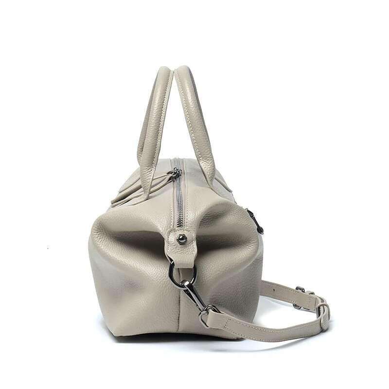 New Classic Design Leisure Top Layer Cowhide Leather Tote Grey High Quality Large Capacity Women's Handbag Soft Shoulder Bag
