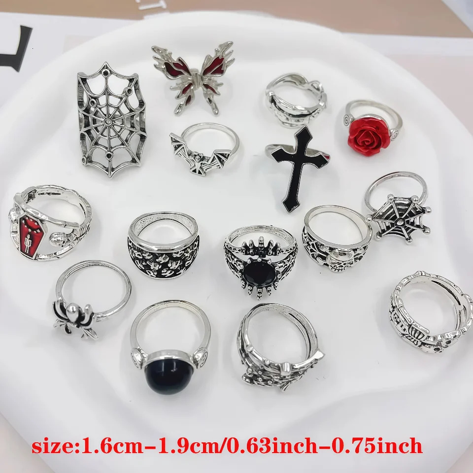 102030Pieces Vintage Punk Spider Skull Halloween Rings Set For Women Mix Style Gothic Dark Finger Jewelry Party Gifts 251031