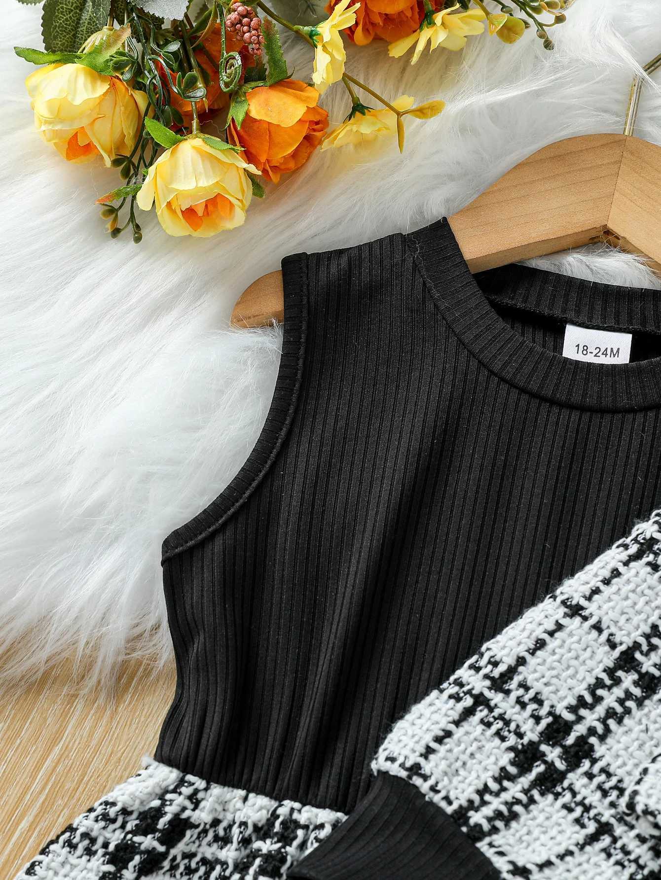 Kids 2025 Autumn/Winter Sleeveless Plaid Dress Plaid Long Sleeve Jacket With Button For 1-6Y Girls Active Fashion Dress Set Y251105