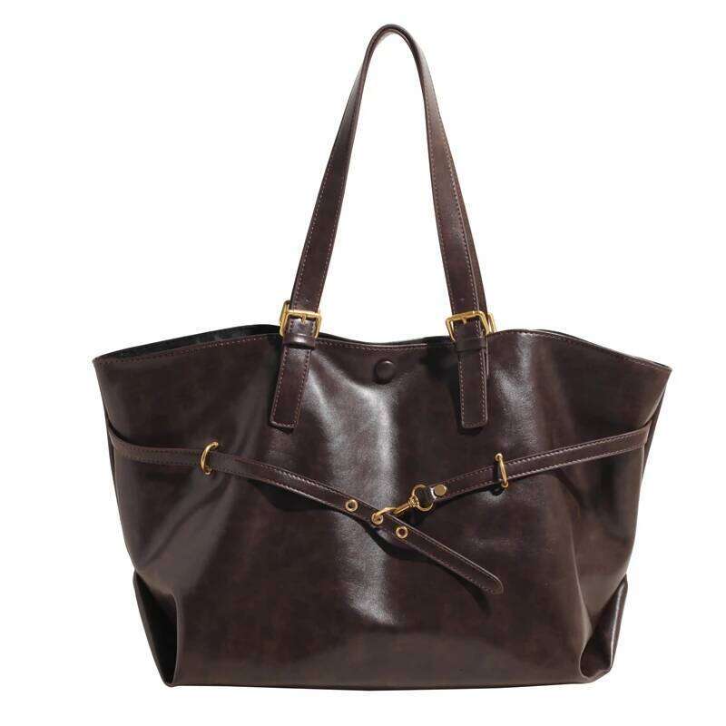 Women's Vintage Large Capacity Tote Bag Metal Buckle Strap Accents Top - Handle Shoulder Carry Bags For Winter PU Leather 251105