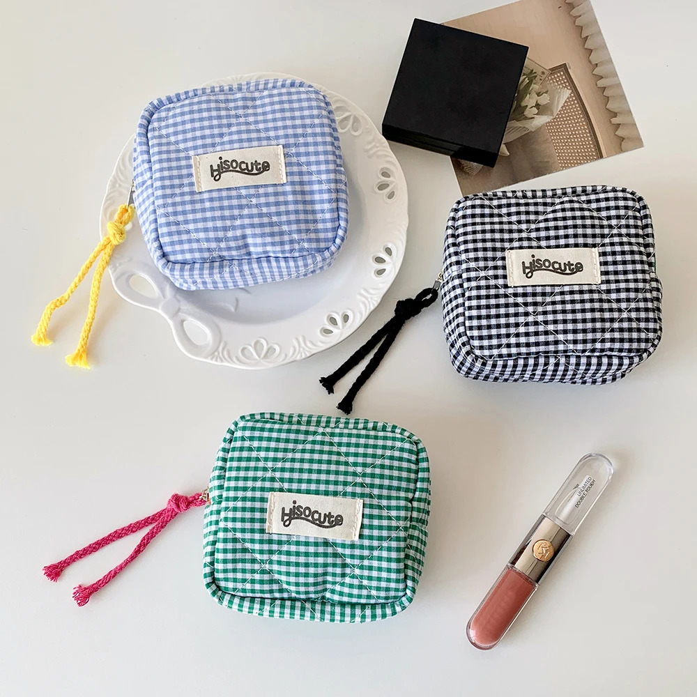 Ins Style Plaid Mini Coin Purse Portable Cosmetic Storage Bag Ladys Lipstick and Card Holder Kawaii Tofu Pillow 251030