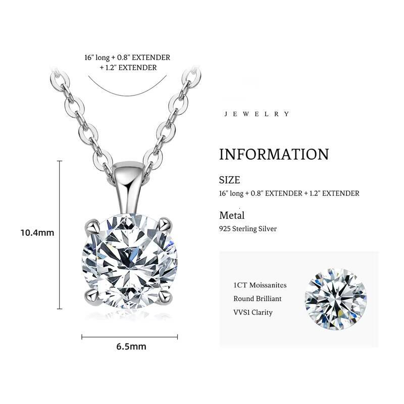 1ct 2ct 3ct D Moissanite Solitaire Drop Necklaces Gold Plated Pendant Original Real 925 Silver Chain Jewelry for Women