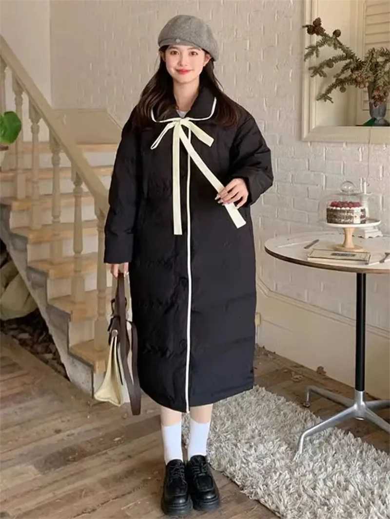 Milk FuFu White Down Jacket Womens Korean Sweet Thick Medium Long White Duck Down Jacket 2025 Winter New Style Black And WhiteT251105