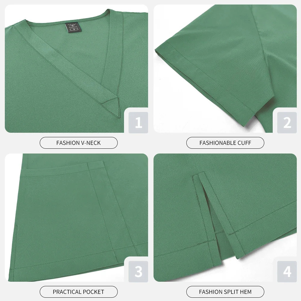 Multicolor Nurse Uniforms Workwear Pet Scrub Topspants Suit Women Short Sleeved Multi Function Pocket Nursing Workwear 251104