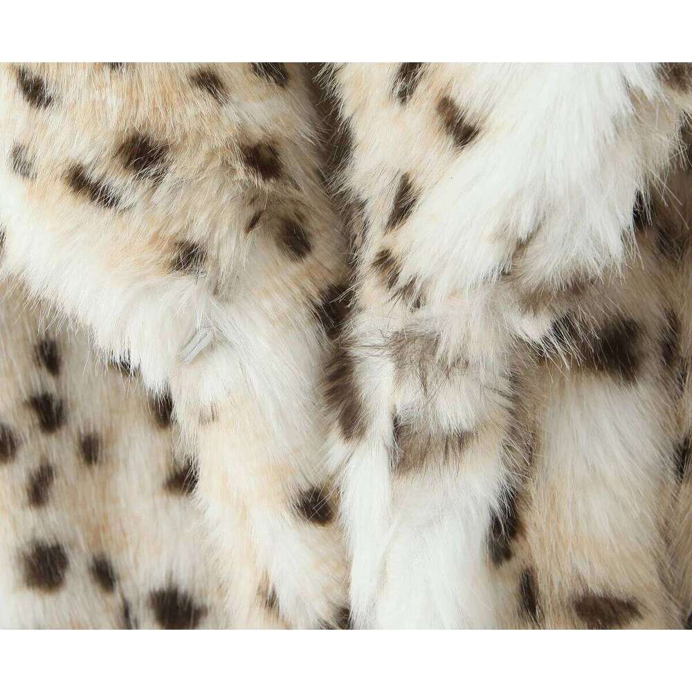 New Winter Hairy Beige Leopard Faux Fur Coat CHIC Women Lapel Collar Hook Buttons Full Sleeve Shaggy Loose Short Outerwear