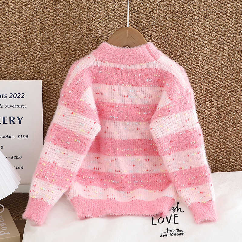 Sanrio Girls Sweater Autumn Winter 2024 New Childrens Cartoon Thickened Base Mink Knitwear Stylish Kuromi Colorful Dots H251105