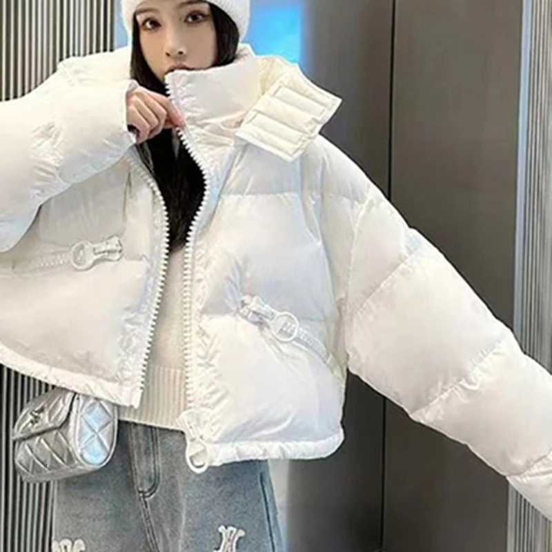 Fall Winter Warm Puffy Jacket Women Zip Up Harajuku Y2K Parkas Coat Long Sleeve Loose Casual Lazy Cargo Cropped OutwearT251105