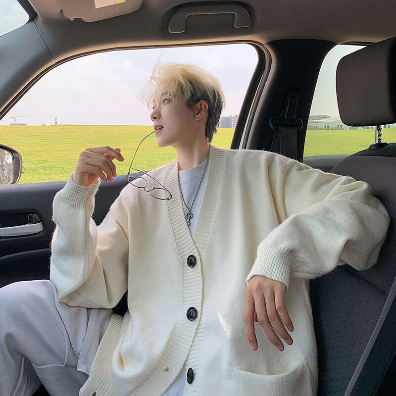 Fashion Autumn Winter Knitted Cardigan Jacket For Men, Lazy Style, High-End Feel, Korean Style V-Neck Sweater, Trendy Knitwear B5