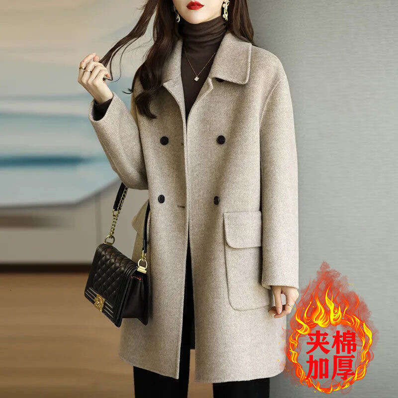 Autumn Winter New Thickened Korean Style Slim Fit Mid-Length Wool Coat For Women B5