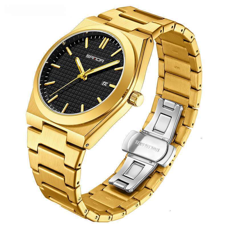 DHwatches Sanda Quartz Simple Three-Hand Single Calendar Wristwatch Business Waterproof Luminous Steel Band Men's Watch