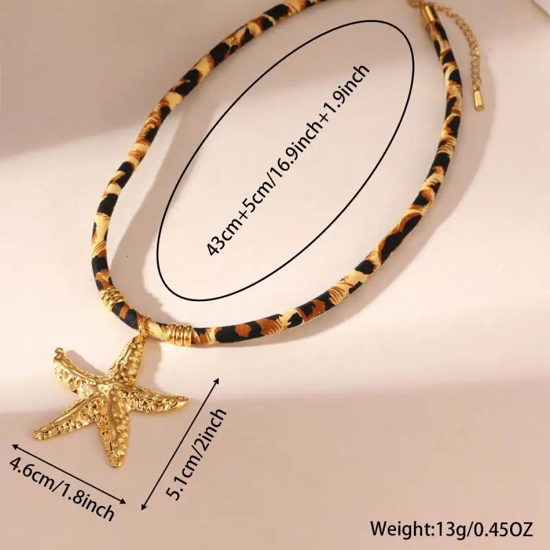 Bohemia Stainless Steel Starfish Heart Pendant Necklaces for Women Fashion Leopard Print Velvet Rope Necklaces Jewelry Gifts 251031