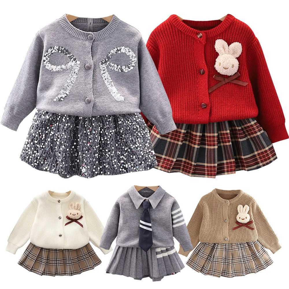 Kids Girl Sweater Set CardiganSequins Skirt Autumn 2PC Clothing Top and Bottom Set Casual 1-6Y Toddler Knited Dress Outfits Y251105