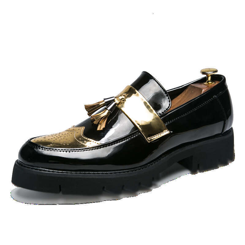 Spring trendy low cut casual leather shoes, oversized youth round toe tassels, high height men's shoes