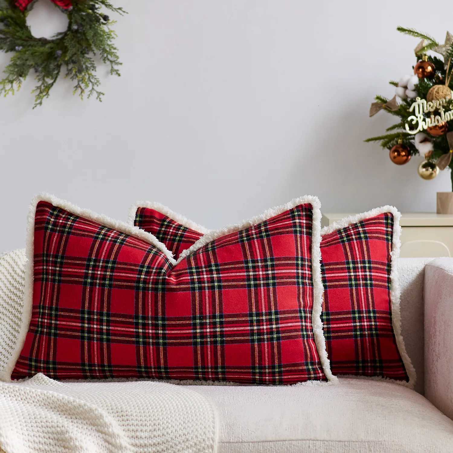 Christmas Decor RedGreen Plaids Pillow Covers Check Throw Pillowcover Tartan Cuhion Case for Couch Sofa Home Xmas Decoration Y251105