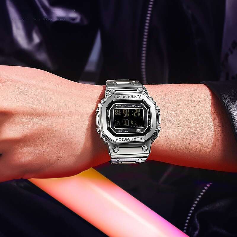 DHwatches Sanda Hot-Selling Men's Alarm Clock Multi-Functional Business Square Fashion Raised Hand Light Waterproof Electronic Watch