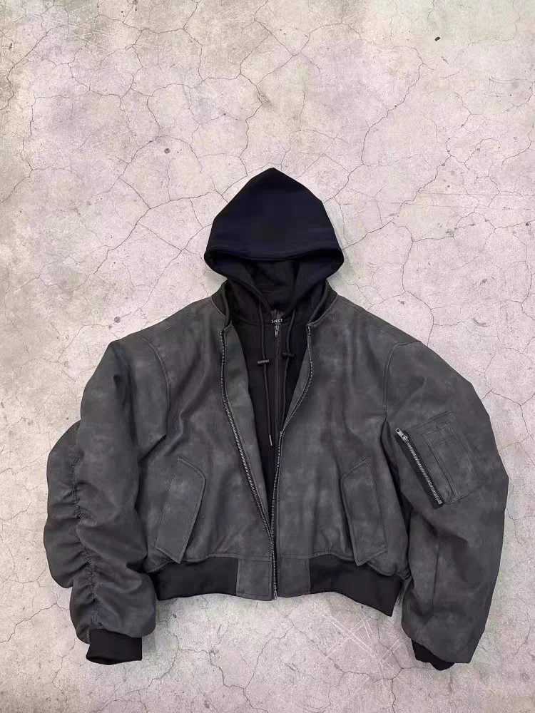 2025 New Y2k Autumn Winter Oversized Cool Black Thickened Warm Pu Leather Bomber Jacket Men Hood Luxury Designer Fake 2 Clothes C251105