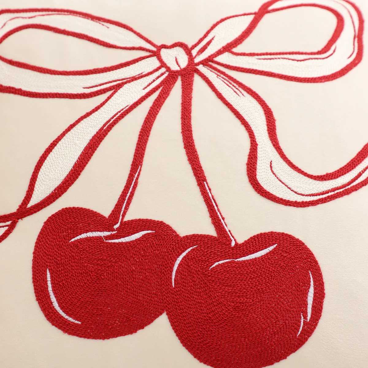 Embroidery Throw Pillow Cover Christmas Decoration Velvet Soft Christmas Tree Cherry Winter Farmhouse Home Sofa Living Room Y251105