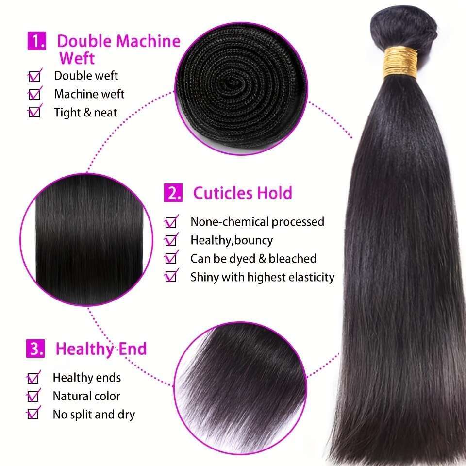 Straight 10A Grade Unprocessed Brazilian Human Hair Bundles 10-22 Inch 1 And 3 Bundle Natural Black