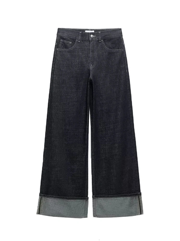 TRAF Womens High Waist Jeans Ultra Thin Trailer Trouser Rolling Loose Fashionable Casual Wide Leg 250403