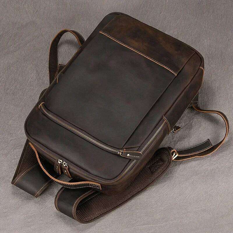 Vintage Men S Crazy Horse Leather Genuine Leather Retro Rucksack Large Classic Travel Backpack Big Laptop Computer Bag