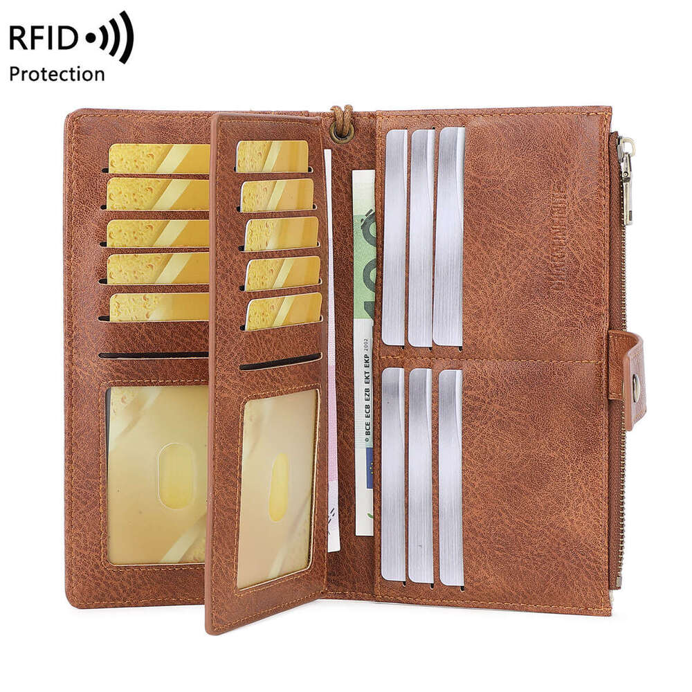Cross-Border New RFID Anti-Magnetic Women's Multi-Card Slots Long Wallet European and American Retro Fashion Clutch