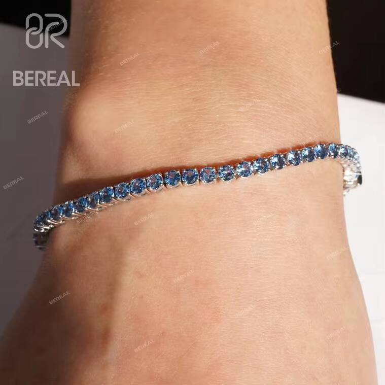 Gra Certified Vvs Moissanite Tennis Necklaces Hot Selling Blue 925 Sterling Silver Tennis Moissanite Chain Fine Women Jewelry