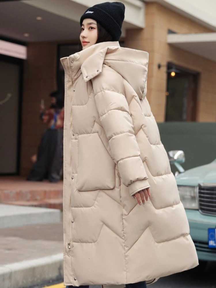 Fashion Female Loose Padded Thicken Warm Snow Wear Jackets New Autumn Winter Solid Color Long Down Cotton Jacket for WomenT251105