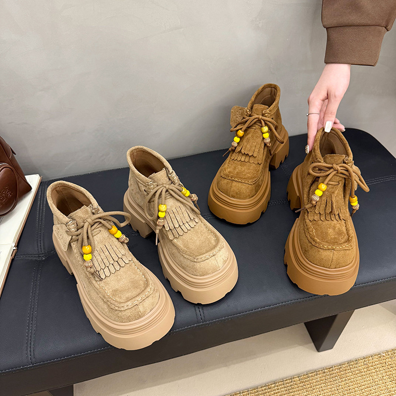 British style retro tassel platform sole Martin boots women's small man heightened foreign style short motorcycle boots