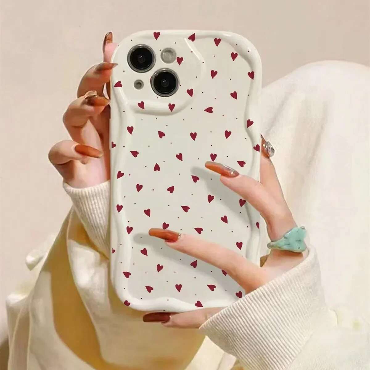 16Pro Love Heart Phone Case For IPhone 16 15 Pro Max 11 13 12 Mini XR 14 Plus Cover 3D Wavy Curved Edge Soft Clear TPU Cases