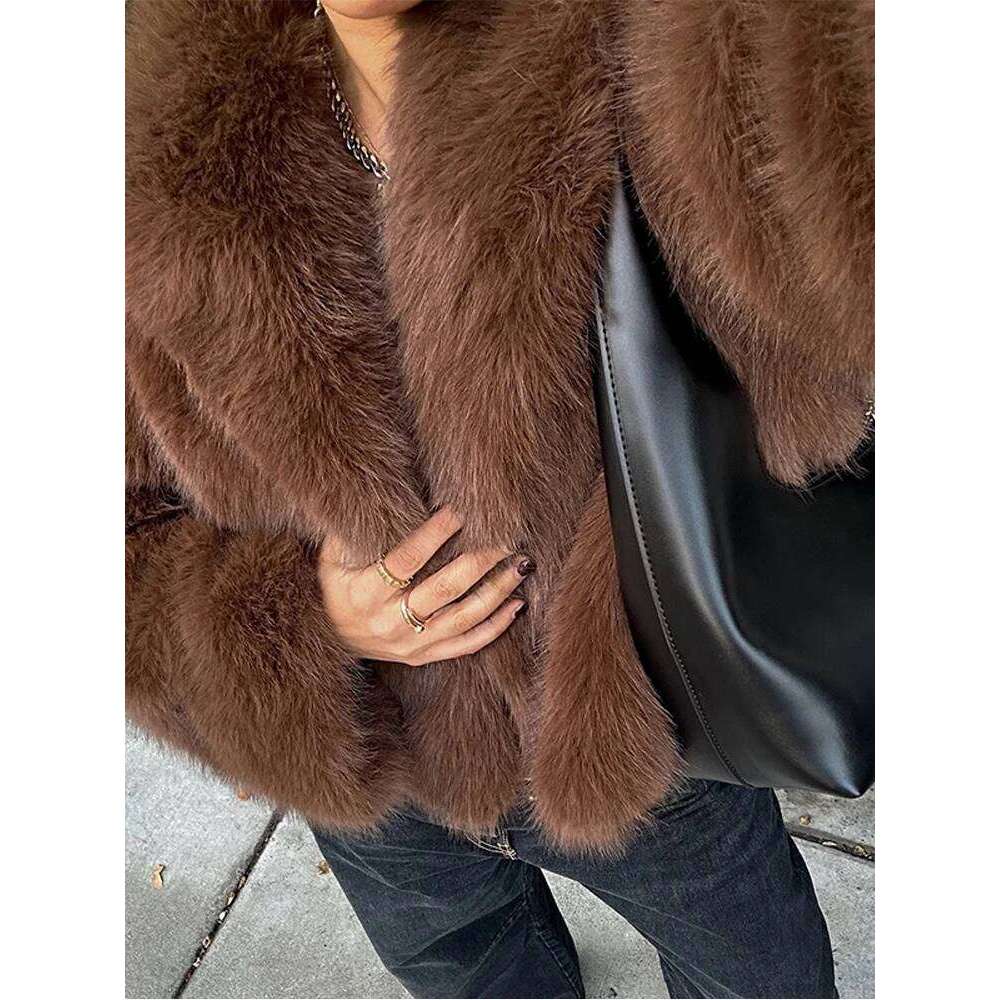 Warm Winter Fur Woman Coats Turn-Down Collar Solid Color Short Jackets Long Sleeves Fluffy Thick Top Fashion Women Loose Jacket