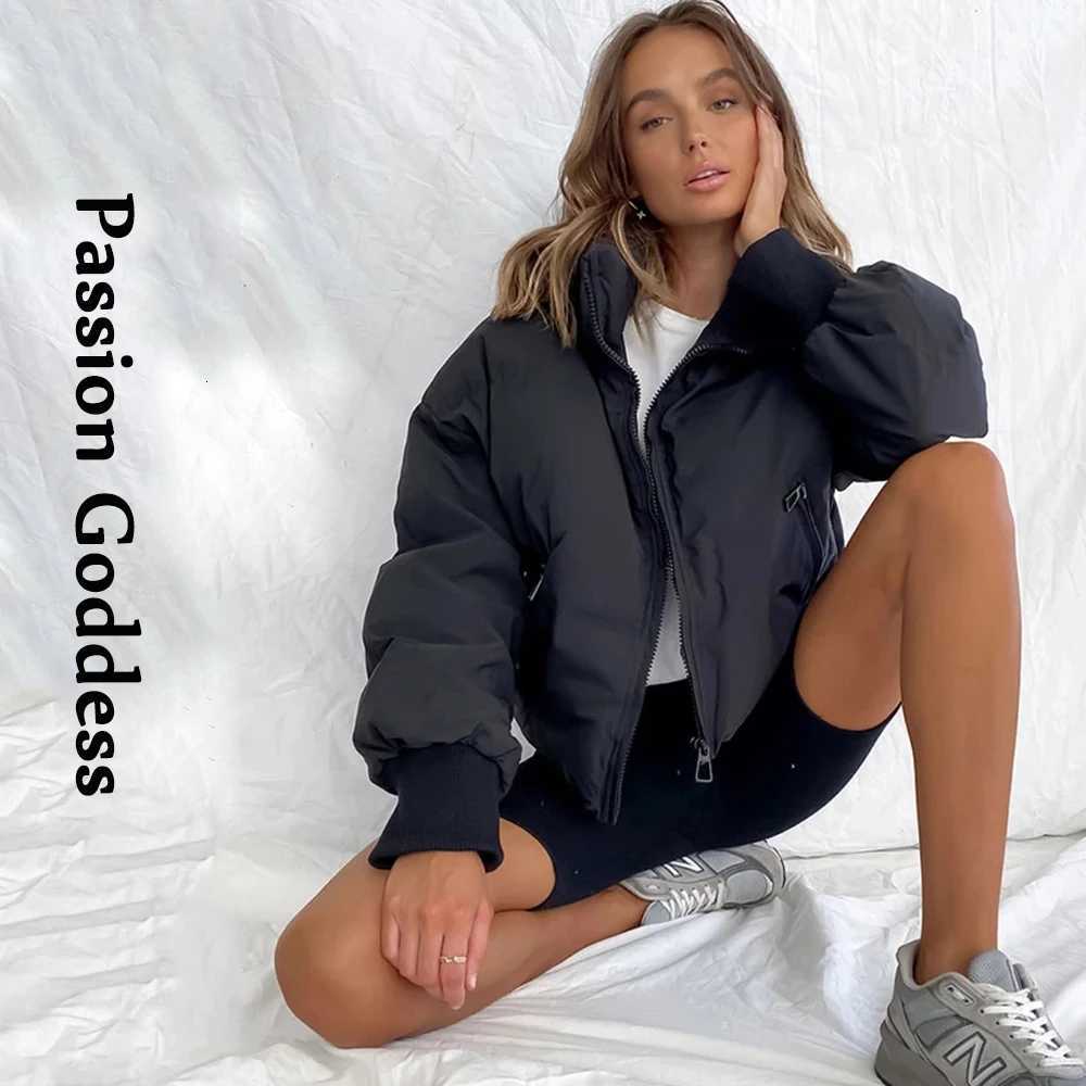 Winter Women Thick Warm Puffer Jackets Loose Bubble Coat Parkas Down Outwear Stand Collar Zipper Casual Solid Jackets Parka CoatT251105