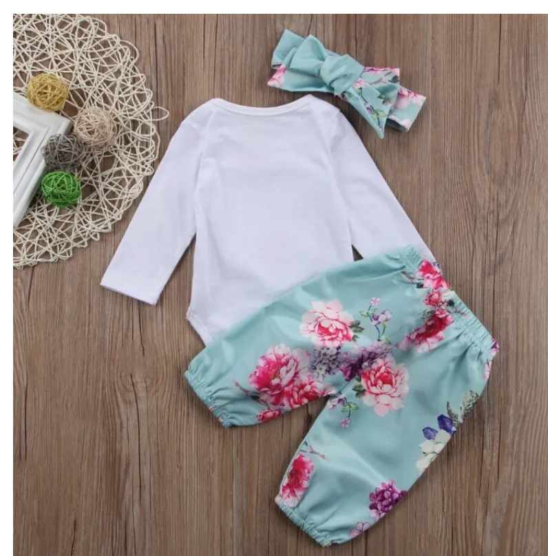 3PCS Set Baby Boy Girls Boys Clothes Romper Spring Autumn Kids Heart Embroidery Tops Floral Pant Outfits Children Girl Clothing Sets